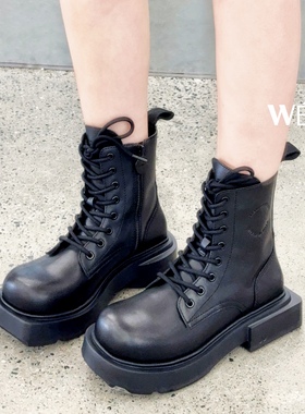 WEN买手店choco concert  秋季新款女中筒胎个性休闲园方马丁靴