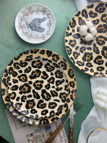 高端外贸圆盘陶瓷盘子牛排盘家用早餐盘西餐盘沙拉盘ins创意豹纹
