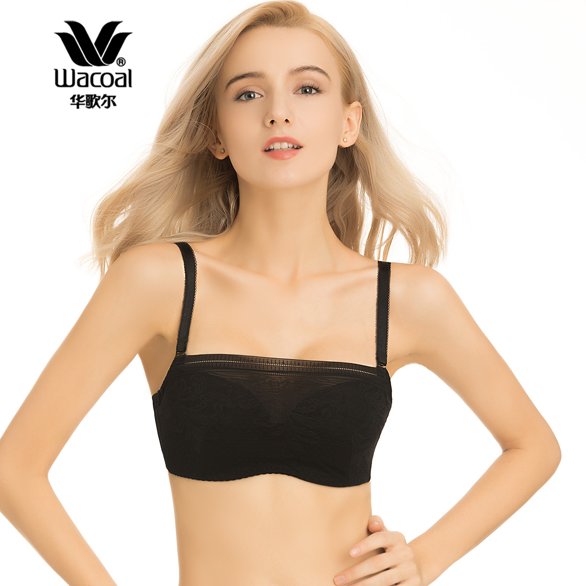 华歌尔Wacoal薄款无痕蕾丝百搭防走光女士内衣抹胸裹胸文胸WB3037