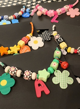 ins网红原创小狗猫项圈挂饰DIY创意彩色卡通串珠配饰挂牌宠物用品