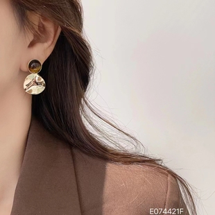 欧美小众独特虎眼石耳环女秋冬款 气质耳钉夸张金属耳饰2025年 个性