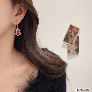 耳钉日常通勤本命年耳饰新款 个性 高级感红色葫芦耳环女时尚 新中式