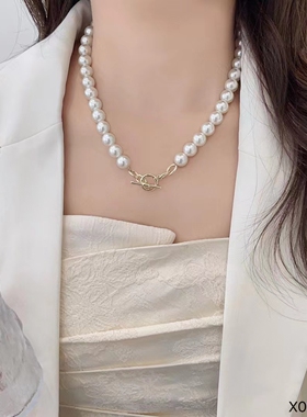 韩国时尚个性高级感仿珍珠项链女气质小众锁骨链日常通勤百搭颈链