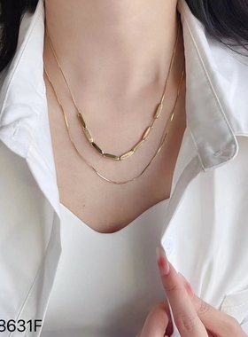 韩国小众时尚双层叠戴方块金色项链女高级感轻奢锁骨链气质颈链