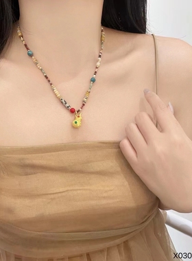彩色多巴胺平安葫芦项链女小众民族风吊坠锁骨链颈链2025年新款