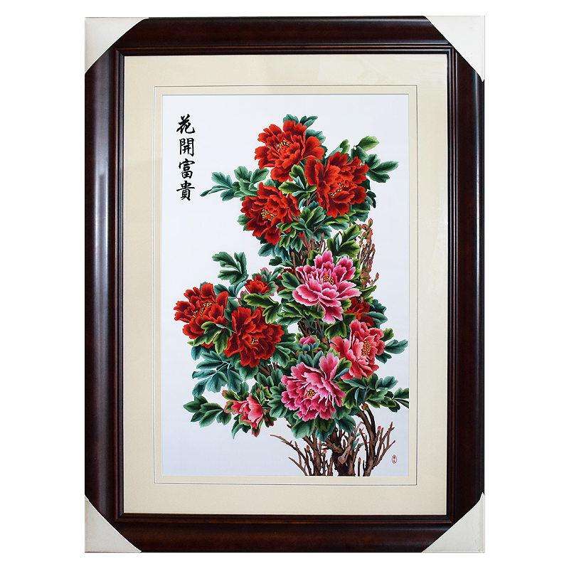 105*145苏绣牡丹花卉 花开富贵 6丝竖幅牡丹刺绣装饰画书房过道挂