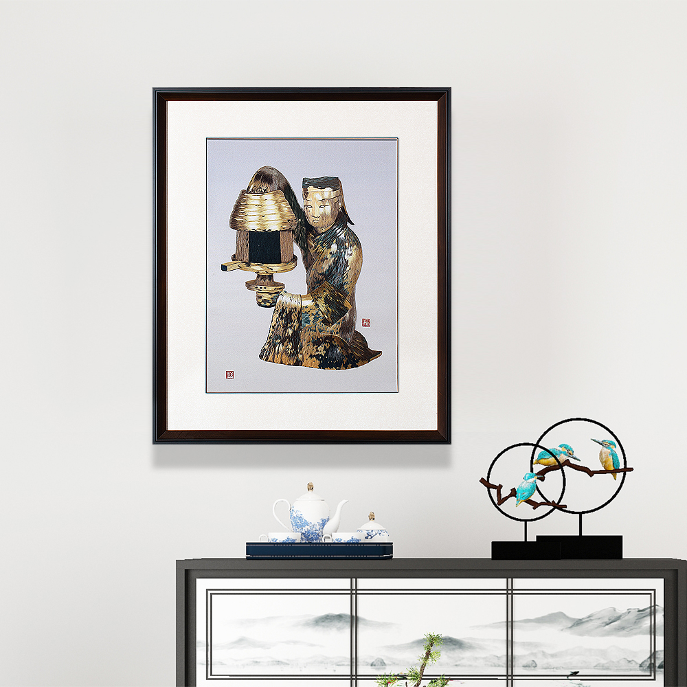 50*60顾氏手工苏绣长信宫灯 仿古工艺品 新中式书房会所装饰挂画