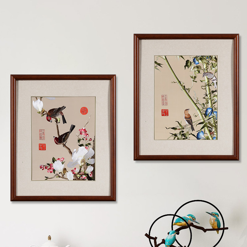 顾氏苏绣郎世宁花鸟手工刺绣单面绣餐厅书房中式客厅卧室礼品挂画