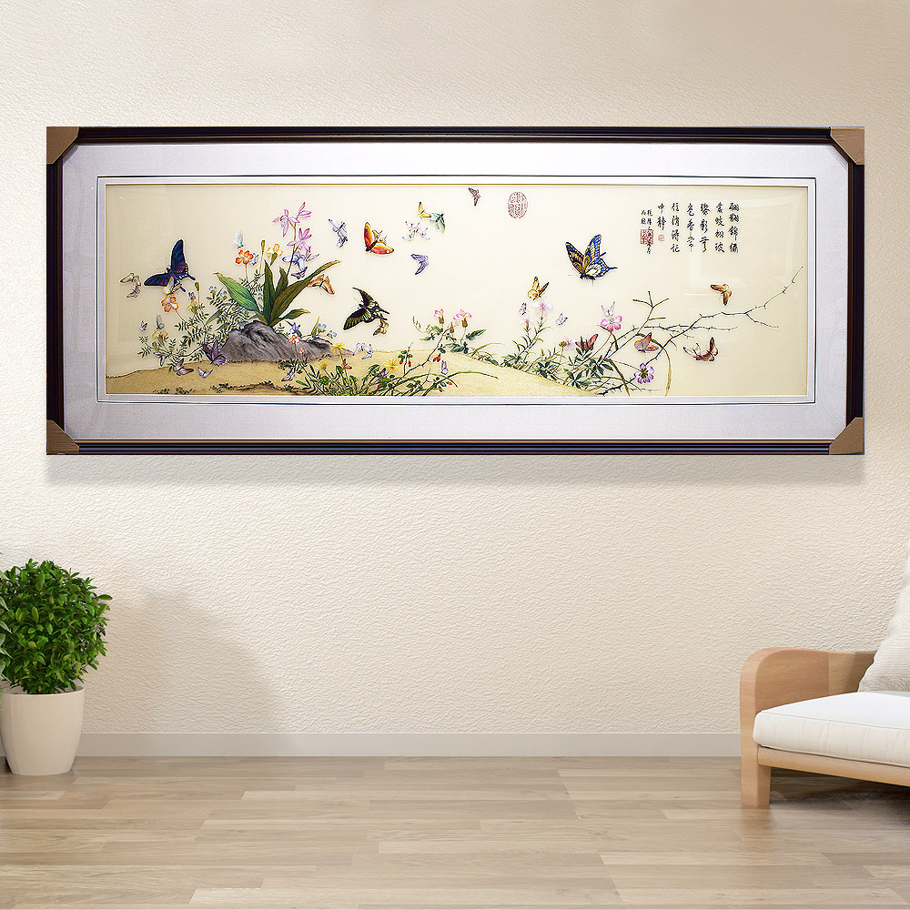 顾氏苏绣精品百蝶图 百蝶穿花 富贵花开 吉祥美满 横幅客厅刺绣画