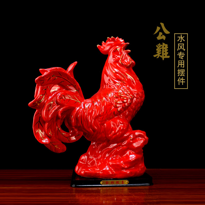 红色鸡陶瓷雄鸡摆件瓷十二生肖公鸡母鸡夫妻一对大号卧室衣柜摆放
