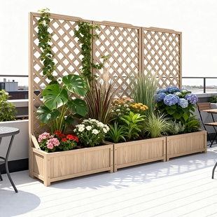 阳台花架户外庭院种植箱木栅栏围栏隔断花箱室外露台月季爬藤架