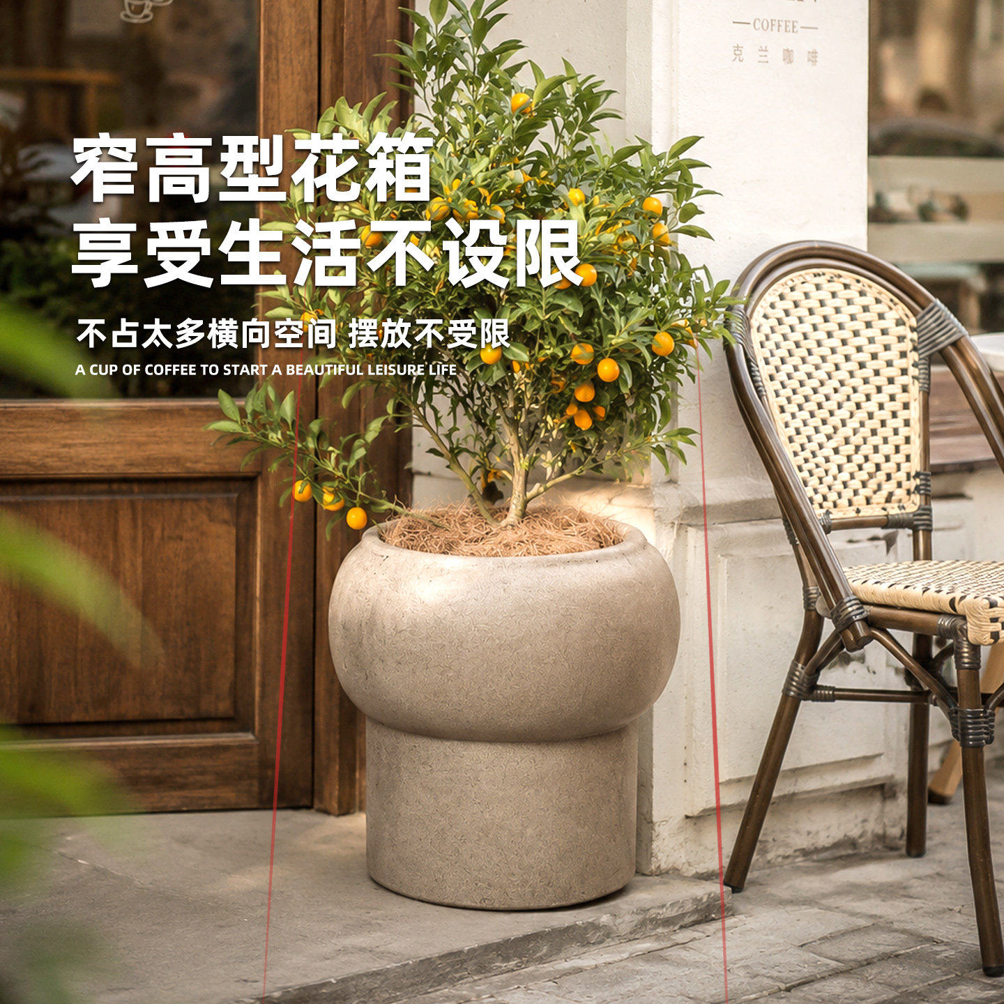 镁泥圆形花盆北欧特大号加厚客厅仿水泥落地盆轻奢高级简约艺术风