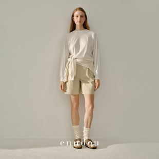 T恤女白色内搭打底衫 100%匹马棉后背花瓣长袖 新款 enndou2026春装