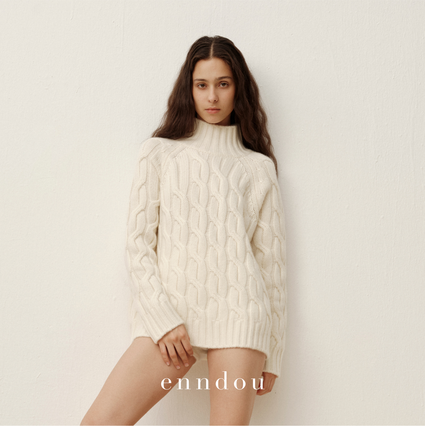 enndou100%羊绒高领套头针织衫
