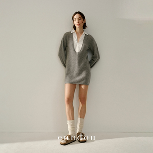 裙设计感长袖 120支羊绒假两件针织衬衫 上衣女 新款 enndou2026春装