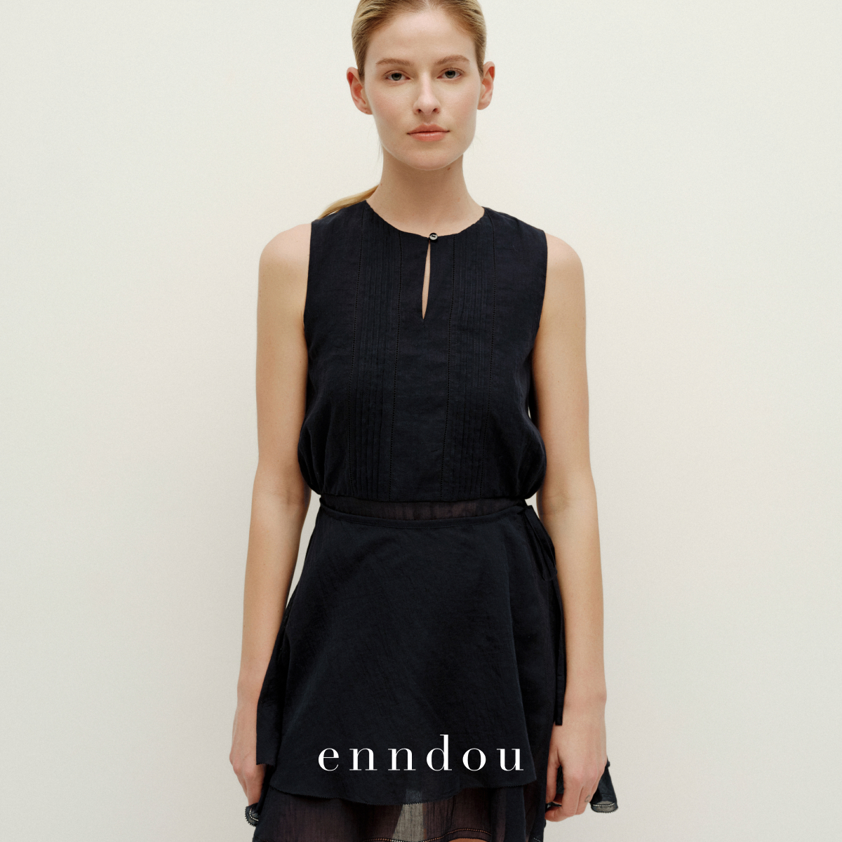 enndou夏季新款纯棉无袖连衣裙