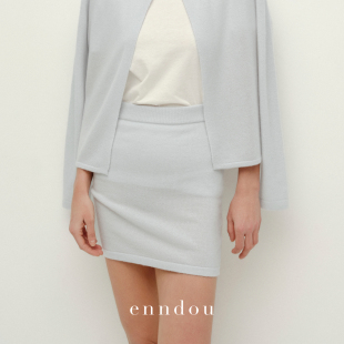 enndou 短裙包臀裙 100%纯山羊绒裙子女紧身灰色A字2025春秋新款