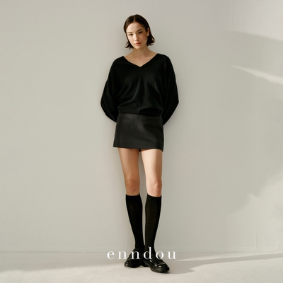 enndou春装100%纯羊绒蝙蝠套头衫