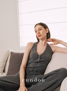 enndou [明星同款]100%山羊绒吊带上衣灰色V领修身高级感针织背心