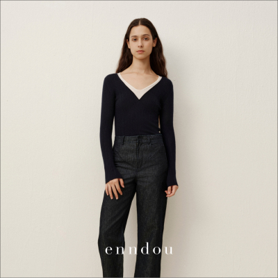 enndou100%羊绒假两件v领针织衫