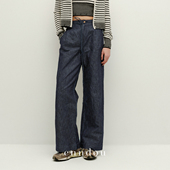 显瘦垂感宽松牛仔裤 enndou 夏季 子女高腰阔腿长裤 棉麻黄金配比裤