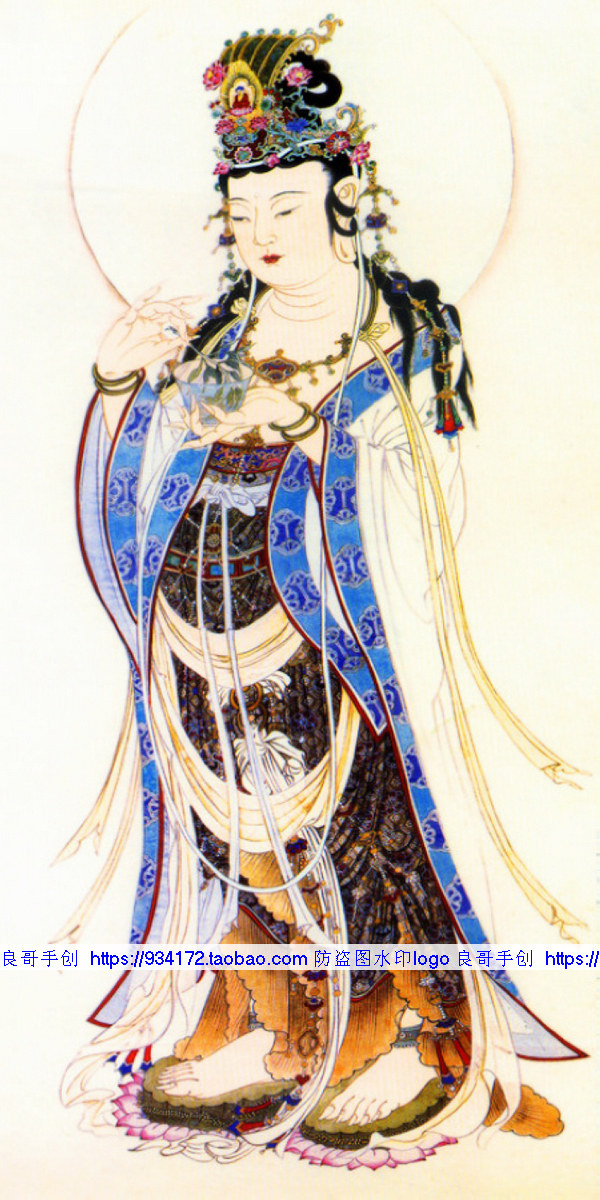 线绣 满绣印花印布包邮 观音菩萨十字绣 杨枝甘露观音