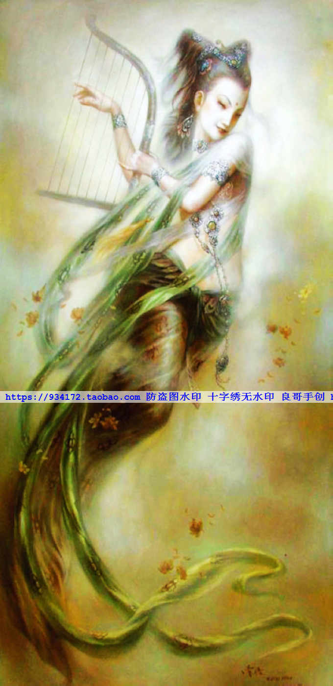 线绣 满绣印花印布包邮 敦煌飞天壁画十字绣 敦煌飞天琵琶图