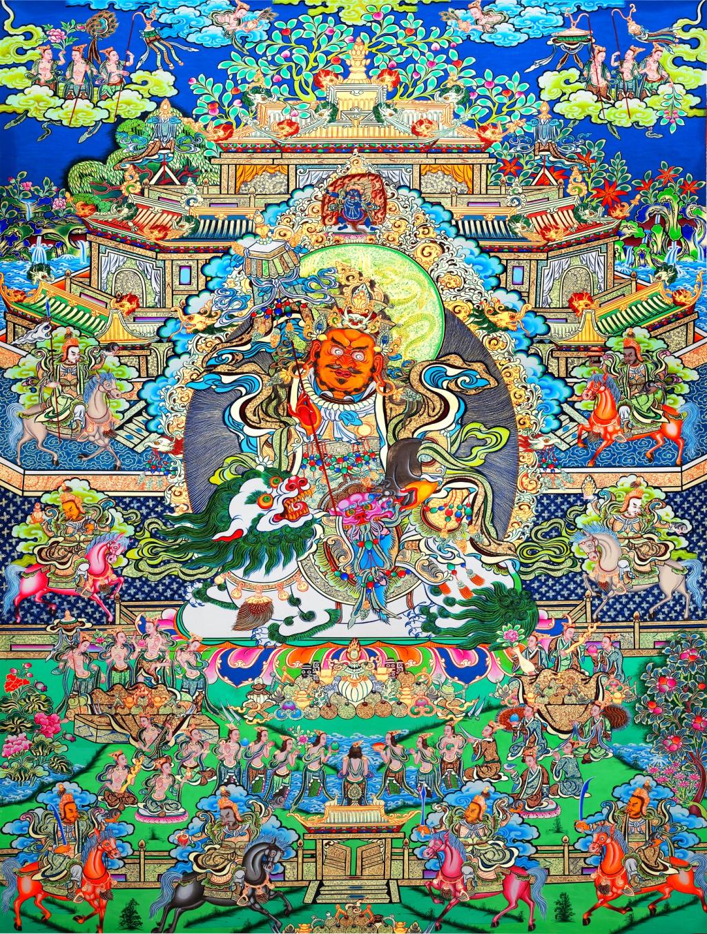 线绣 满格全绣 印布印花 十字绣定制 密宗 财宝天王 毗沙门天王