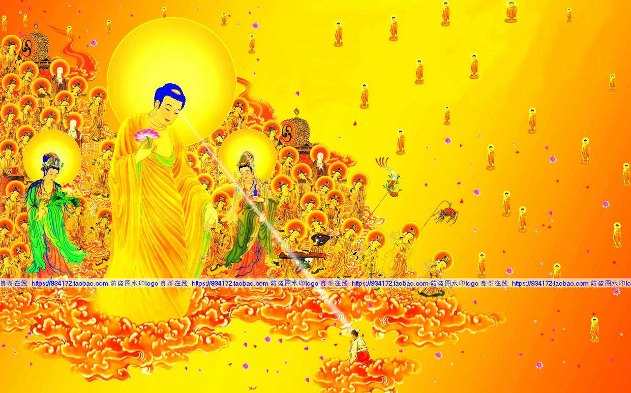 线绣 包邮满绣印 阿弥陀佛 西方接引图十字绣 极乐世界西方接引图