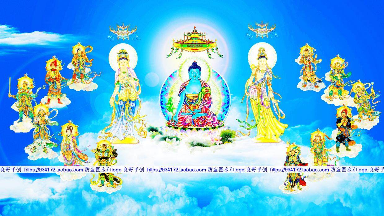 线绣 日月菩萨月光菩萨药师佛十二药叉大将 十字绣 药师佛全景图