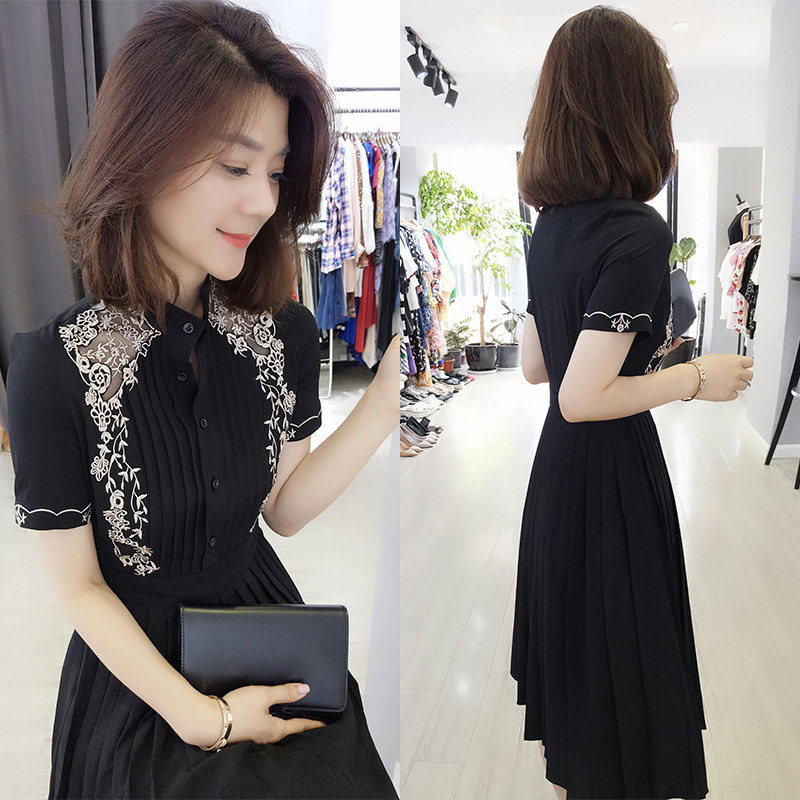 欧洲站夏装女装2020新款a字裙子欧货潮百褶裙黑色修身显瘦连衣裙