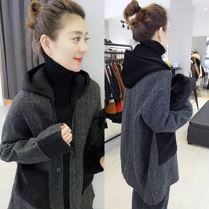 欧洲站秋冬装2020年新款欧货毛呢外套女中长款宽松连帽呢子大衣潮
