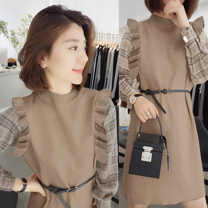 欧洲站2020新款秋装欧货春款流行木耳边针织连衣裙女显瘦典雅气质