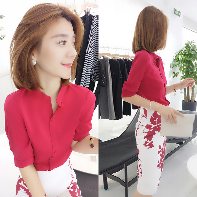 欧洲站春装2020新款女气质两件套春夏红色雪纺衫半身裙时尚套装裙