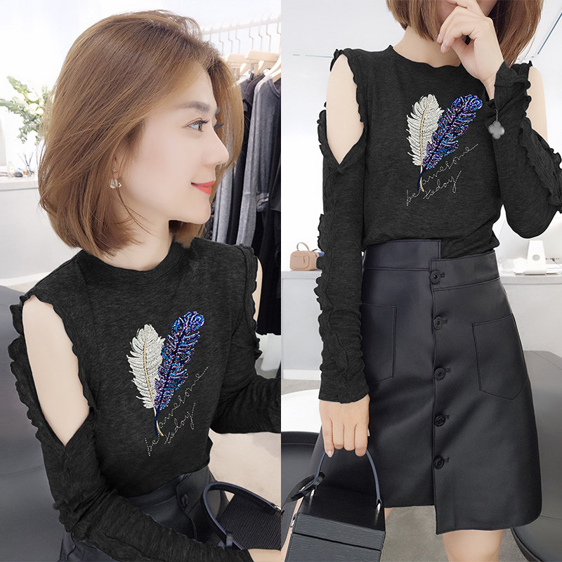 欧洲站秋装2020新款欧货早秋针织衫女长袖薄款修身露肩小心机上衣