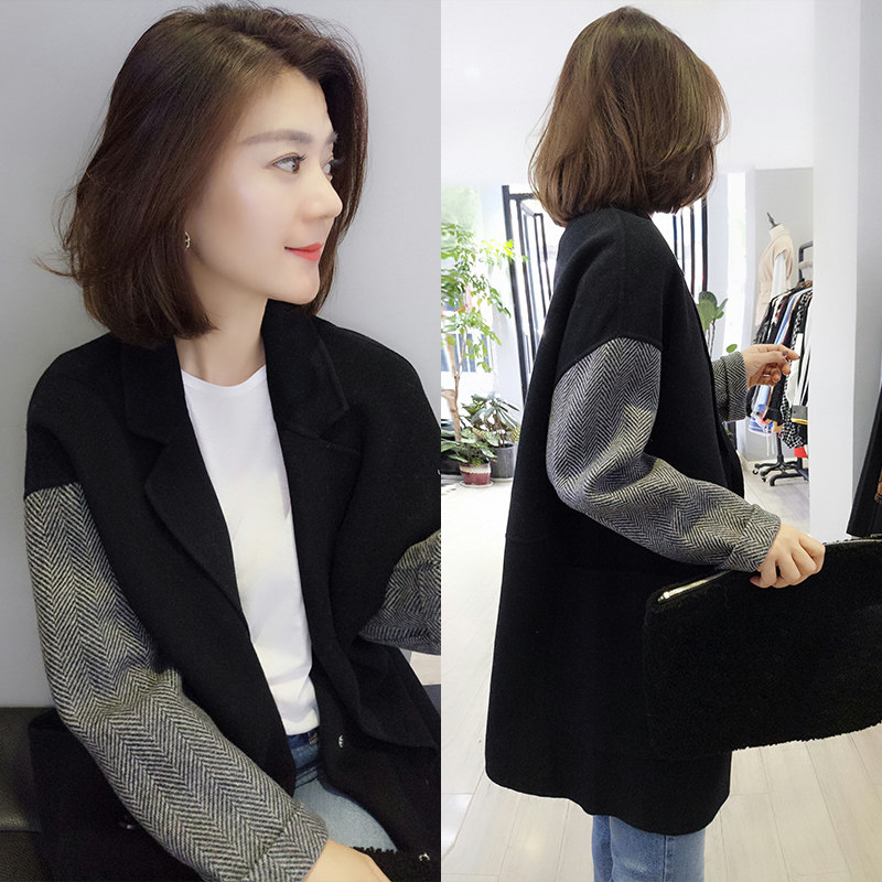 欧洲站秋装女2020新款欧货秋冬高端大牌宽松呢子大衣拼接毛呢外套