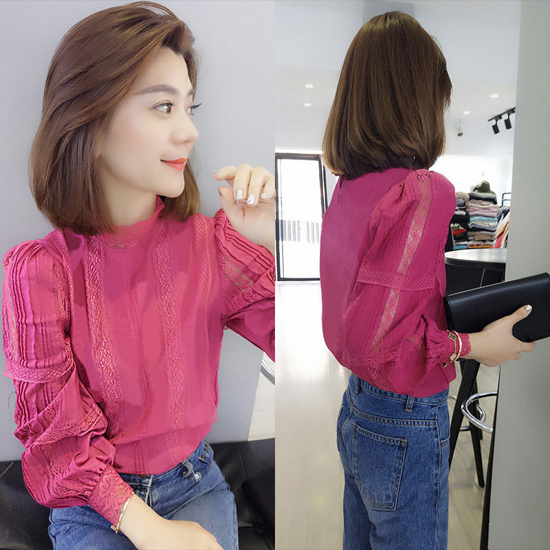 欧洲站春秋装女2020新款欧货秋季时尚洋气长袖上衣灯笼袖蕾丝衫潮