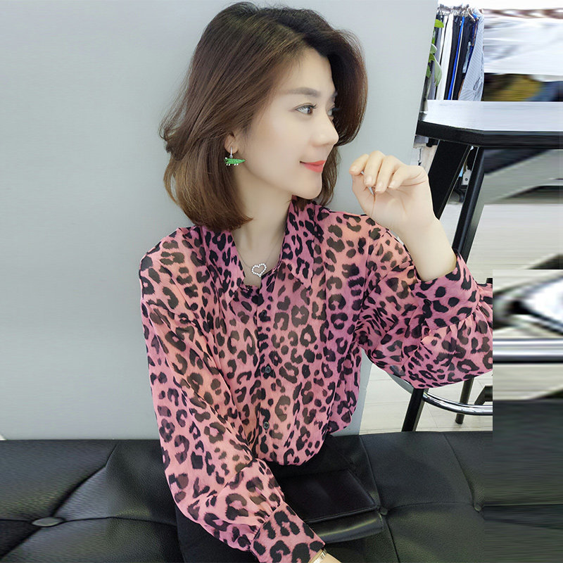 欧洲站秋装2020年新款女装欧货秋季洋气长袖豹纹衬衫性感雪纺上衣