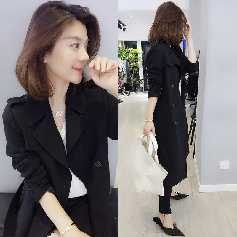 欧洲站秋装女2020新款欧货黑色中长款宽松过膝风衣外套流行小个子