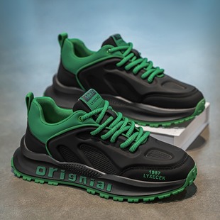 青少年黑色百搭皮面阿甘老爹鞋 鞋 跑步防滑运动鞋 冬季 厚底 子男潮鞋