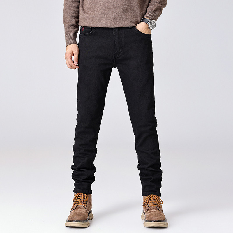 2025秋冬美式黑色牛仔裤男士直筒修身窄版男生高街休闲裤子弹力款
