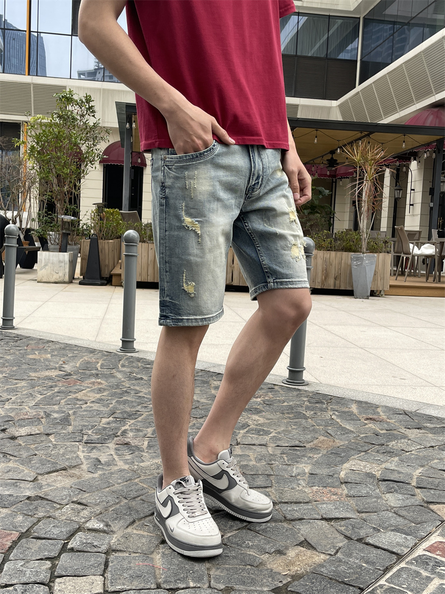 夏季五分裤男款牛仔短裤时尚帅气中裤马裤5分弹力休闲修身潮1028
