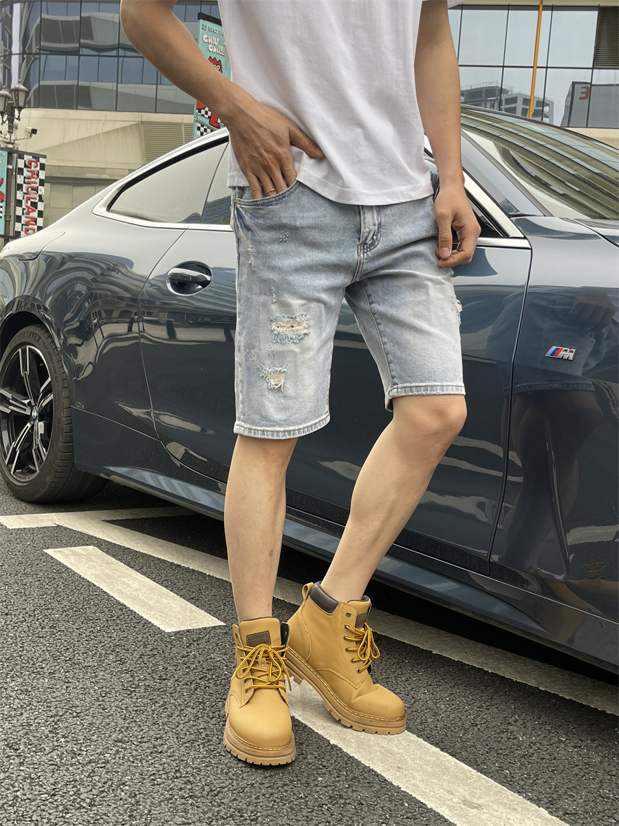 夏季五分裤男款牛仔短裤时尚帅气中裤马裤5分弹力休闲修身潮1036