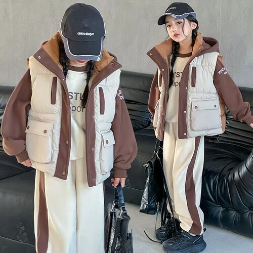 VYEO女童秋冬加厚马甲三件套