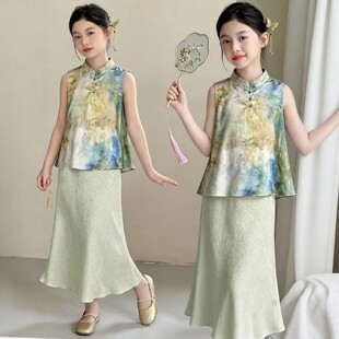NEXT JANSO女童新中式套装夏季2026新款国风背心鱼尾半身裙两件套