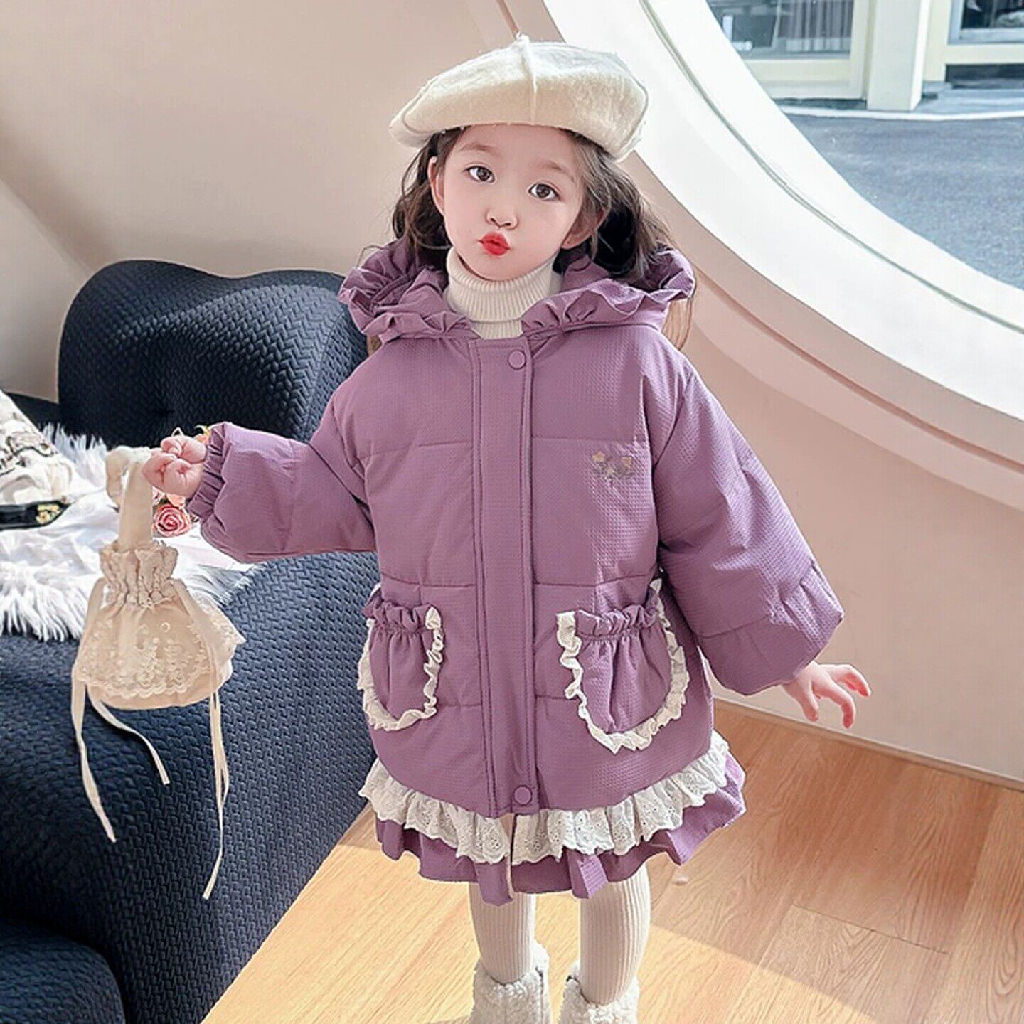 VYEO女童小香风加厚连帽羽绒服