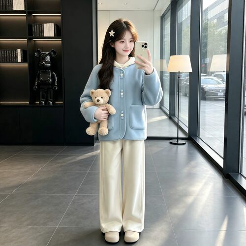 VYEO女童秋冬加绒卫衣阔腿三件套