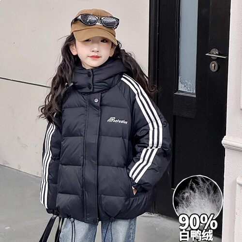 女童冬季白鸭绒三杠羽绒服保暖