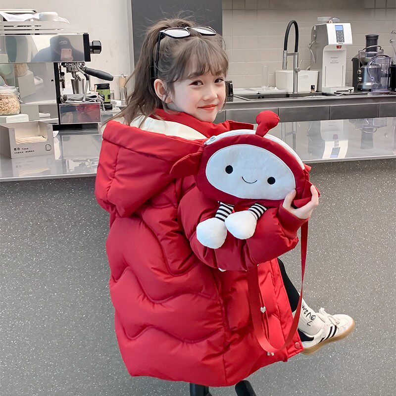 NEXT JANSO女童羽绒棉服2025新款洋气中大童红色棉衣加绒棉袄外套