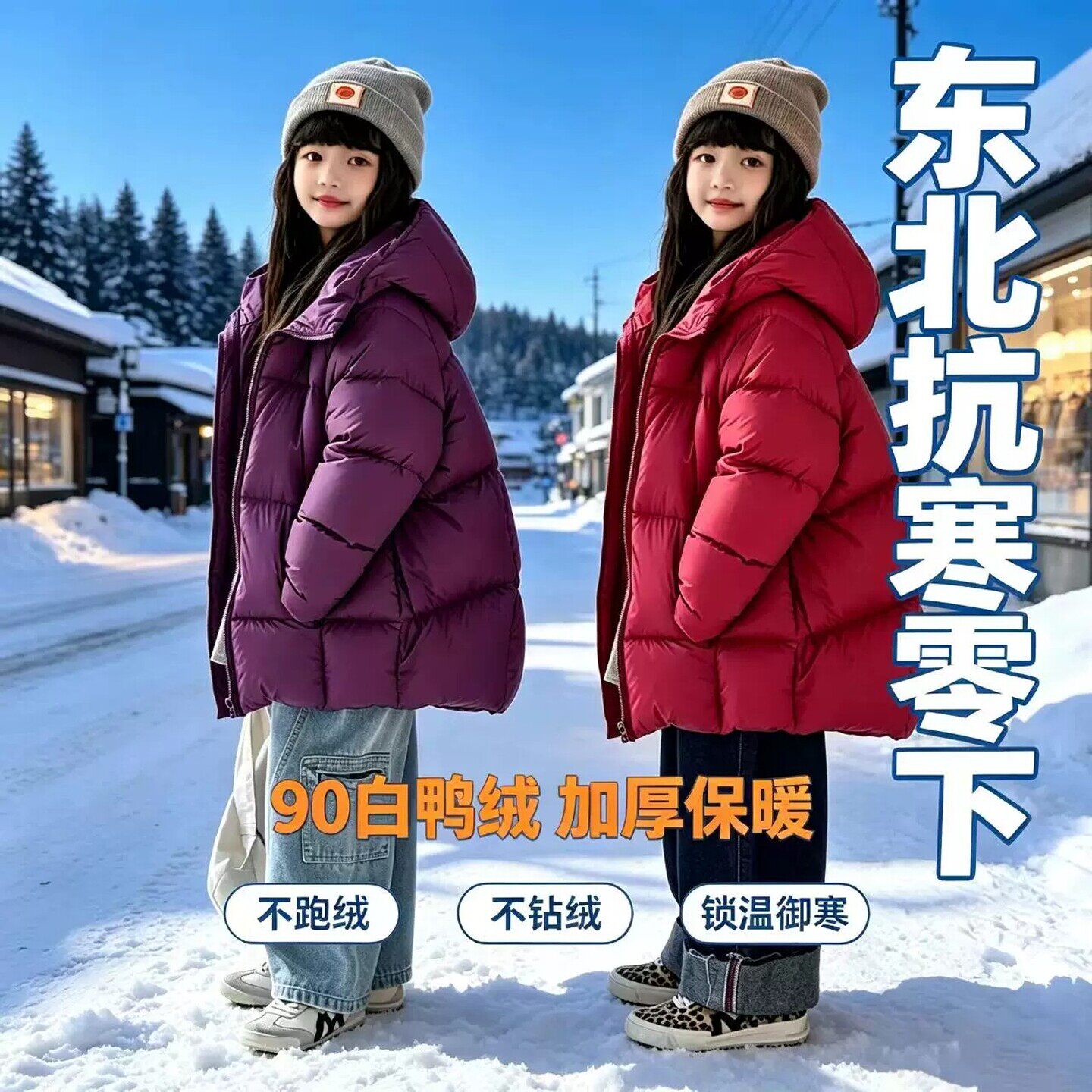 VYEO女童中长款冬季羽绒服2026新款男女童韩版加厚泡芙白鸭绒外套